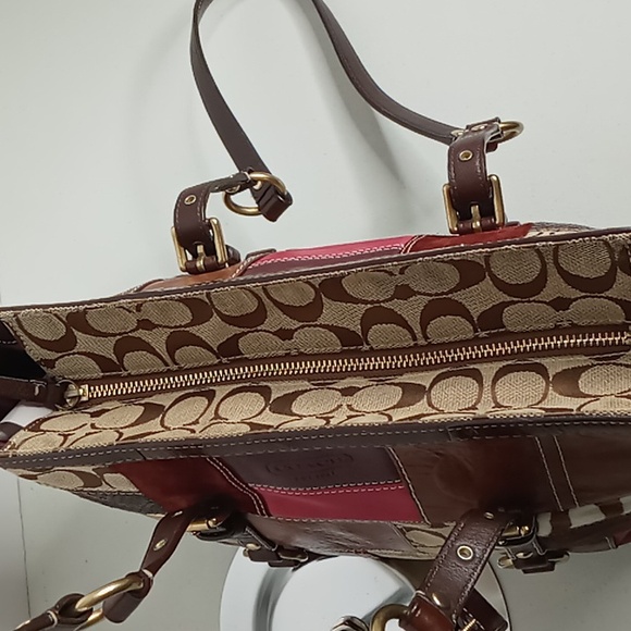 Coach - 10437 - Patchwork Logo Leather, Suede, Snakeskin Tote/SB -Merlot/Tan - Picture 5 of 16